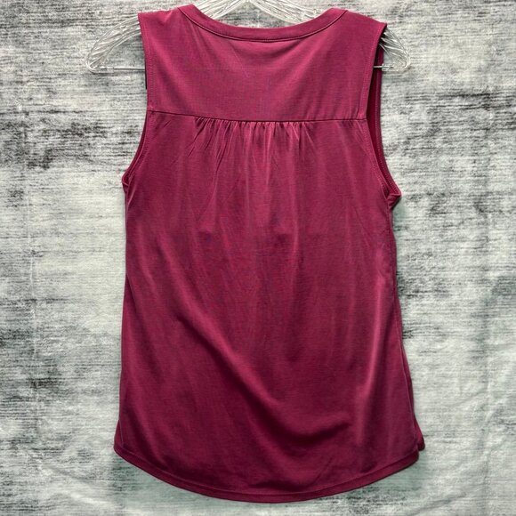 Lucky Brand Burgundy Sleeveless Smocked V-Neck Tank Top | Size S/P - Picture 4 of 6